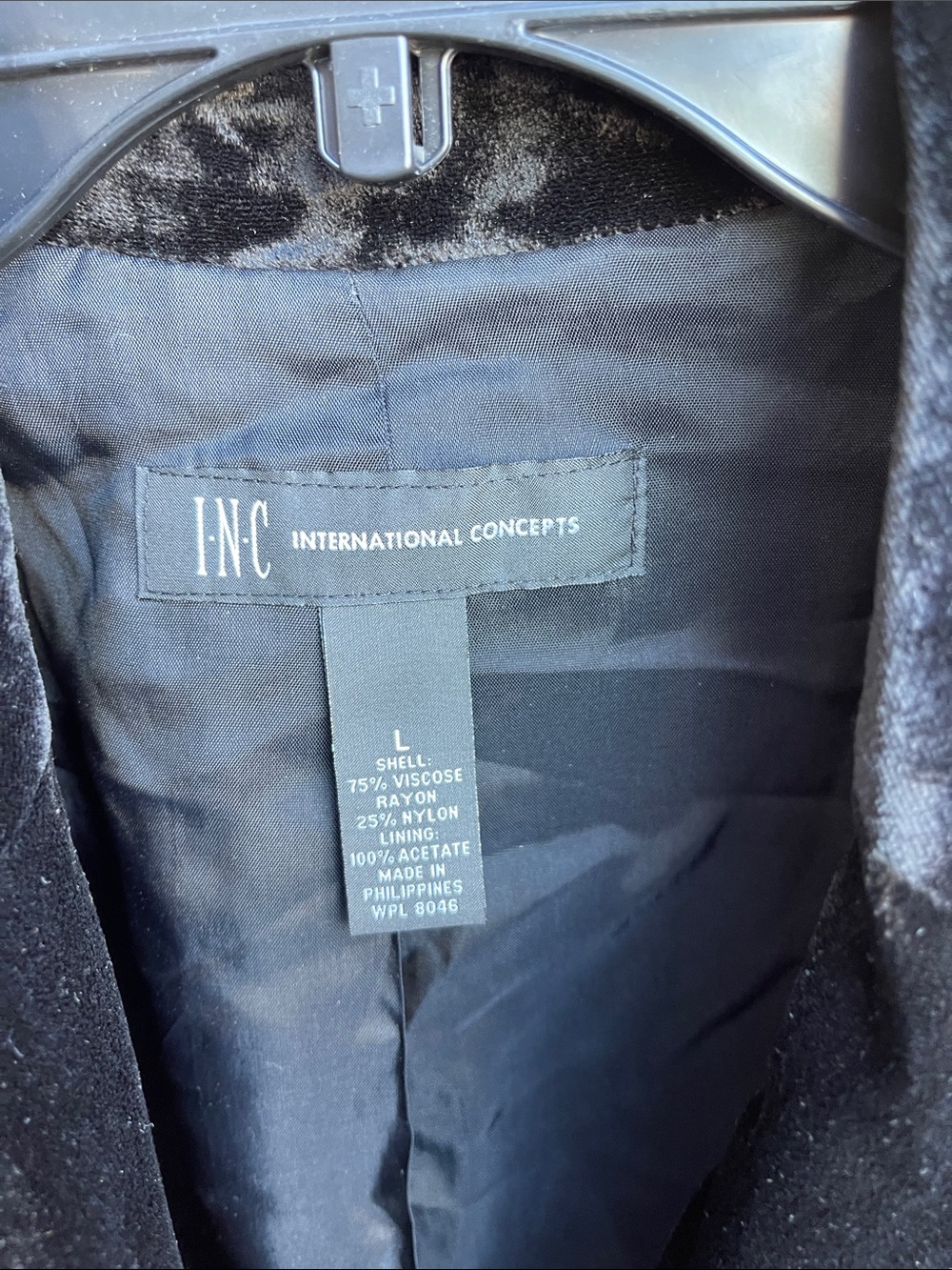 INC International Concepts Black Velvet Ruffle Trim Blazer Jacket Women’s Large - Picture 2 of 4